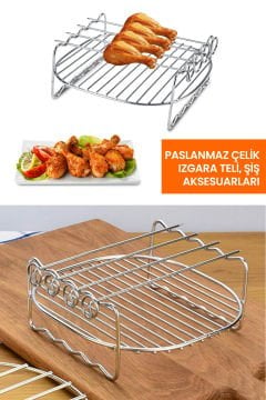 Airfryer Sıcak Hava Fritözü Pişirme Kabı Izgara Teli Şiş Pişirme Aparatları Aksesuar Seti