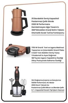 Burcu Gold Elektrikli Mutfak Çeyiz Seti 3 Lü Evlilik Paketi