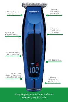 Vision Turbo Hız Fonksiyonlu Micro Usb Şarj Özellikli Saç Sakal Şekillendirme Makinesi Md7808