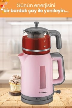 ST7335P Pembe 2200 Watt Cam Demlikli Çay Makinesi ve Su Isıtıcısı