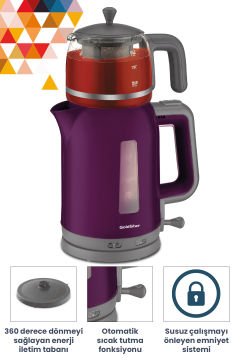 ST7335M Mor 2200 Watt Cam Demlikli Çay Makinesi ve Su Isıtıcısı