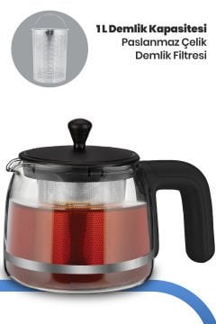 Dem Antrasit 2200 Watt XL Paslanmaz Demlikli Cam Çelik Çay Makinesi Ve Su Isıtıcısı