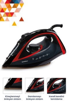 ST7601K 2400 Watt Seramik Tabanlı 170 gr Etkili Şok Buharlı Ütü Kırmızı