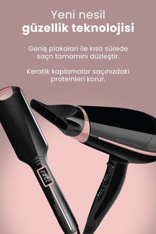 Proset Profesyonel Kuaför Fön Makinesi ve Keratin Seramik Plaka Düzleştirici Saç Şekillendirme Seti