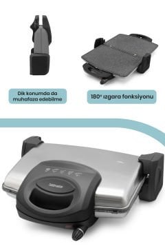 Gurmex Inox 1750 Watt Granit Çıkarılabilir Plakalı 5 Kademe Isı Ayarlı Tost Ve Izgara Makinesi