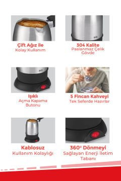 Inox 850 Watt Çift Ağızlı Paslanmaz Çelik Elektrikli Cezve