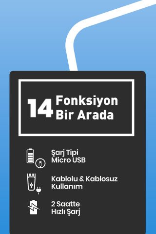 Jest Kablolu Kablosuz Paslanmaz Çelik Standlı Micro Usb'li 14 in 1 Yüz, Saç Erkek Bakım Seti Kiti