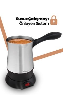 Hoş Sohbet Paslanmaz Çelik Porselen 2’li Kahve Fincanı Hediyeli Elektrikli Cezve Kahve Seti Inox