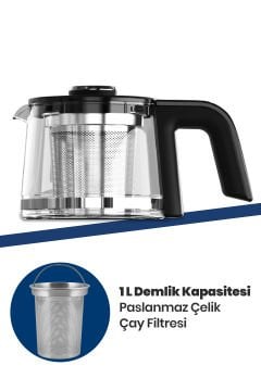 Beyaz Demlikli Alman Schott Cam Çay Makinesi Led Işıklı Su Isıtıcı Çelik Türk Kahve Makinesi