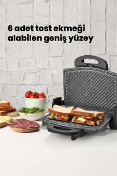 Gurmex Antrasit 1750 Watt Granit Çıkarılabilir Plakalı 5 Kademe Isı Ayarlı Tost Ve Izgara Makinesi