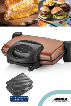 Gurmex Gold 1750 Watt Granit Çıkarılabilir Plakalı 5 Kademe Isı Ayarlı Tost Ve Izgara Makinesi