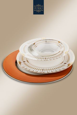 Porio Pienza 74 Parça Bone China 12 Kişilik Suplalı Porselen Yemek Takımı