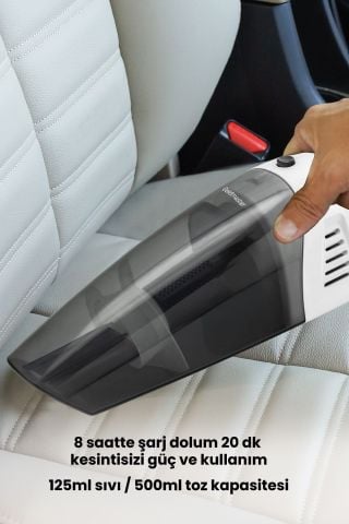 Picky Islak Kuru Siklon Filtreli Fırça Başlıklı Taşınabilir Beyaz Şarjlı El Süpürgesi GM7553B