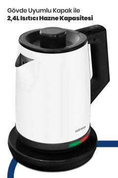 Akasya Süt Beyazı Xl 2200 Watt Patentli Damlatmayan Tasarımı Çelik Çay Makinesi Ve Su Isıtıcısı