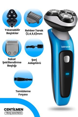 Centilmen Esnek Oynar Başlıklı Led Ekranlı IPX6 Islak Kuru Su Geçirmez Tıraş Makinesi