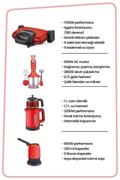 Kırmızı 31 Parça Avantajlı Elektrikli Mutfak Çeyiz Seti Elektronik Evlilik Paketi