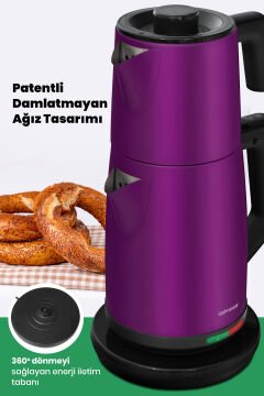 Teachef Violet 2200 Watt Paslanmaz Çelik Damlatmayan Tasarım Çelik Çay Makinesi Ve Su Isıtıcısı