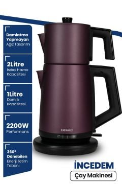 Incedem Damlatmaz Ağız Çelik Çay Makinesi Ve Su Isıtıcısı Mat Mor In6306ma