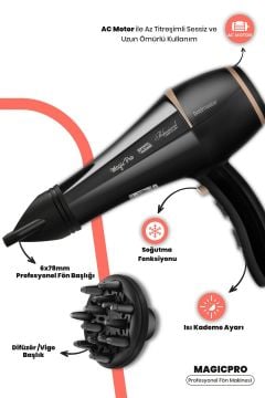 Magic Pro 2400 Watt Ac Motor Profesyonel 6x78 Mm Kuaför Saç Kurutma Ve Fön Makinesi