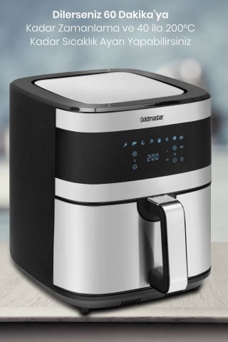 Superfry 7 Litre Inox Geniş Hazneli Xxl Dokunmatik 8 Ön Ayarlı Airfryer Sıcak Hava Fritözü
