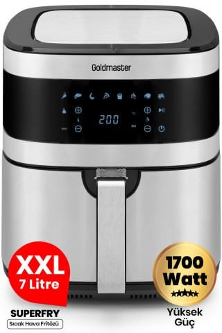Superfry 7 Litre Inox Geniş Hazneli Xxl Dokunmatik 8 Ön Ayarlı Airfryer Sıcak Hava Fritözü