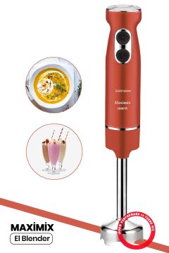 Maximix Vişne Kırmızı 1000 Watt 4 Bıçaklı Paslanmaz Çelik Turbo Hız Ayarlı El Blender