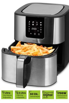 Brenda 7 Litre Inox Geniş Hazneli Xxl Dokunmatik 8 Ön Ayarlı Airfryer Sıcak Hava Fritözü
